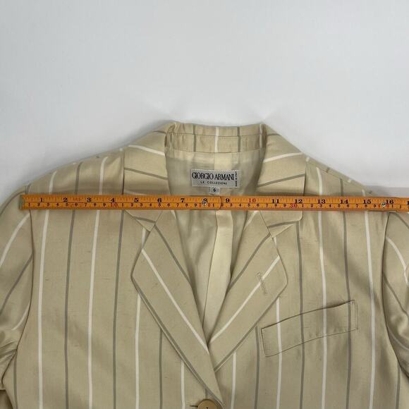 Vintage Giorgio Armani Pinstripe Blazer Butter Yellow Made In Italy 80s 90s W L - Picture 6 of 7